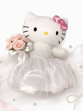 Hello Kitty Build A Bear 2025 Plush White,  Pink Bow 18”  Bride Wedding 👰🏻🤍
